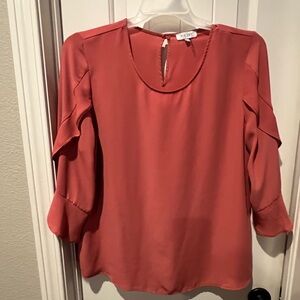 💰 5/$20!! Orange rust Ruffled 3/4 Sleeve Blouse women’s xL. Fall color